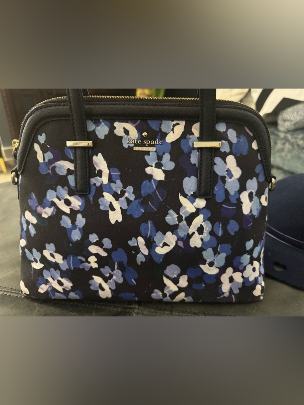 Kate Spade New York Cameron Street Floral Margot Satchel Blue Black Hydrangeas